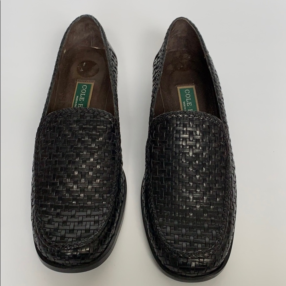 COLE HAAN Black Leather Basket Weave Loafer
